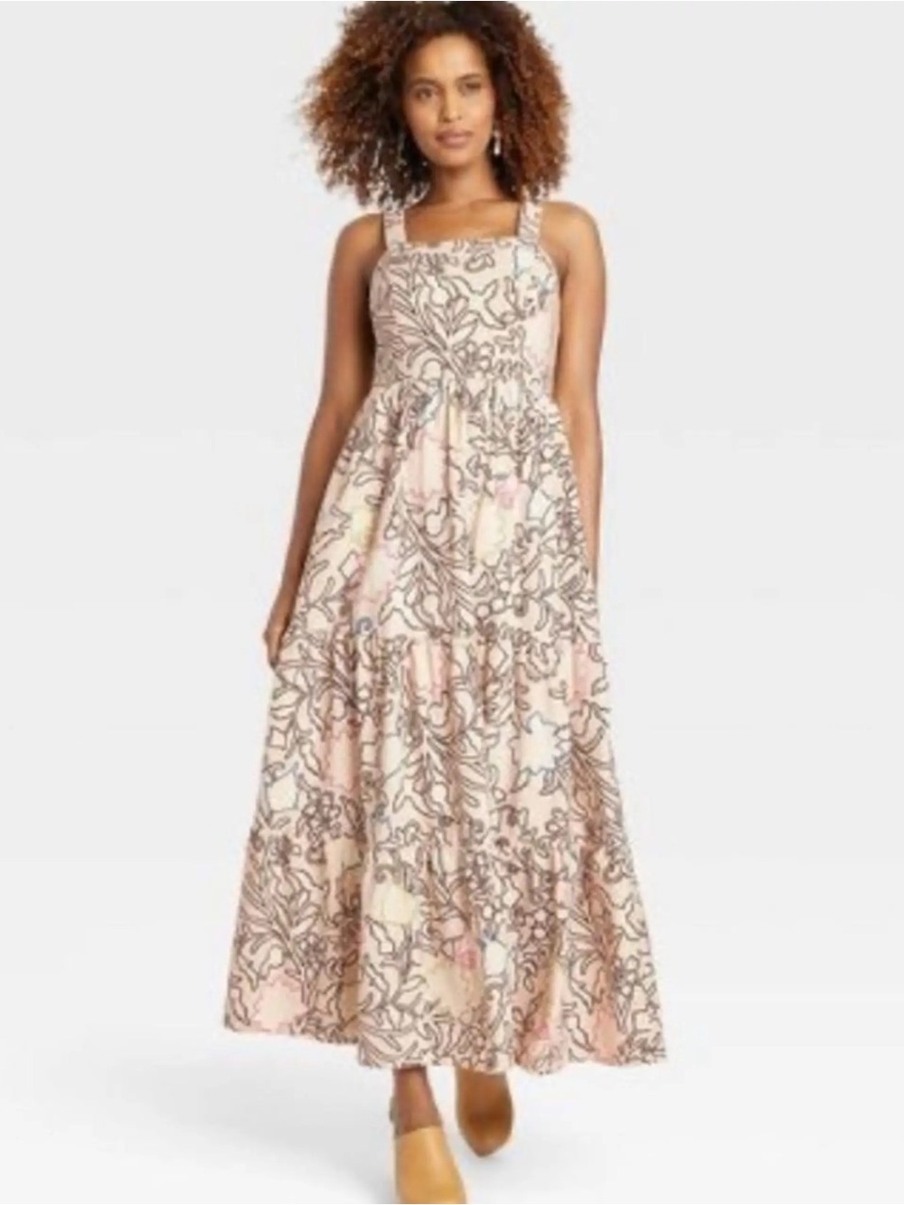 Knox Rose Pink and Brown Floral Tiered Maxi Dress